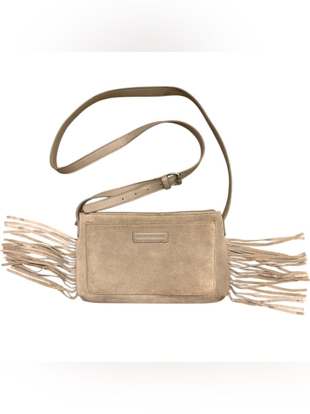 Lucky Brand Beige Suede Fringe Crossbody
